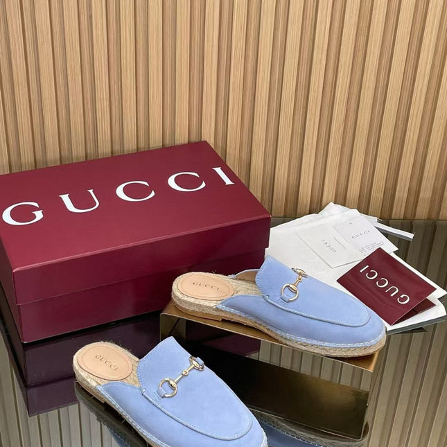 GUCCI 26S LOAFER MULES IN LIGHT BLUE SUEDE