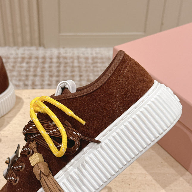 MIUMIU 25S SNEAKERS 50MM IN DARK BROWN SUEDE