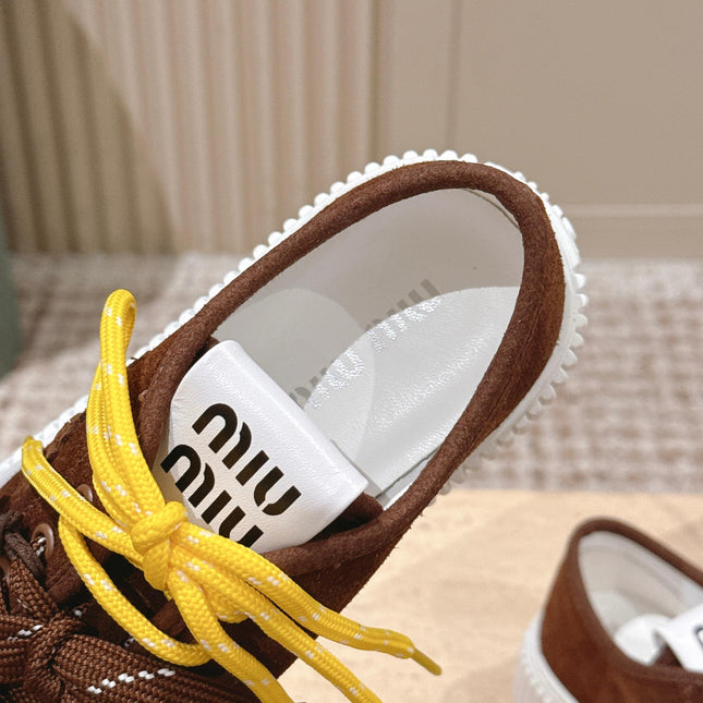MIUMIU 25S SNEAKERS 50MM IN DARK BROWN SUEDE