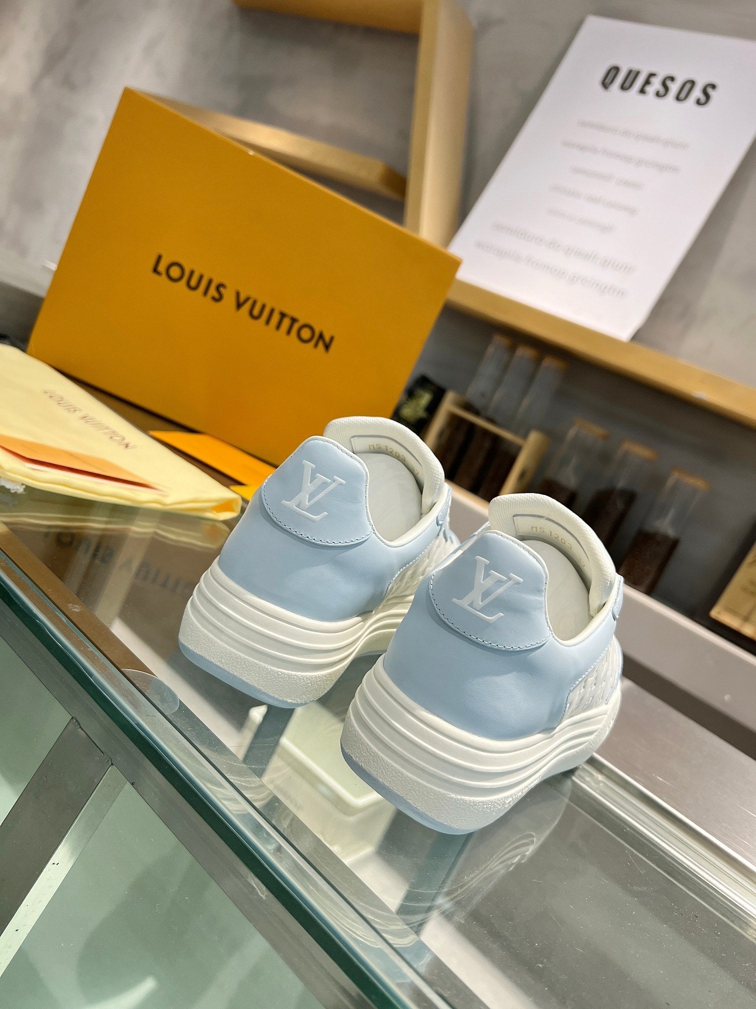 LV WOMEN GROOVY PLATFORM IN WHITE MIX LIGHT BLUE EMBOSSED CALFSKIN