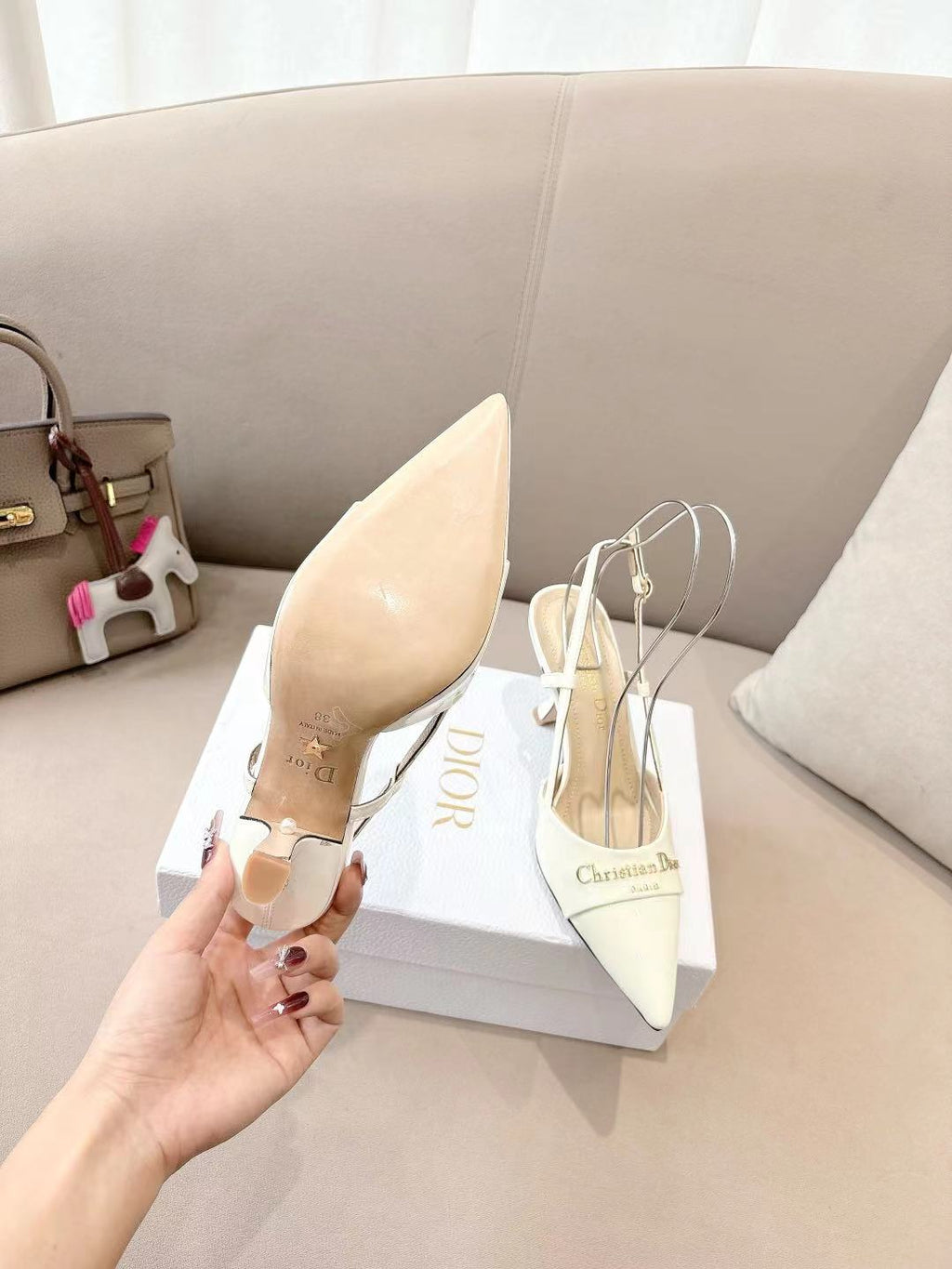 MY DD SLINGBACK PUMP 85MM IN WHITE CALFSKIN