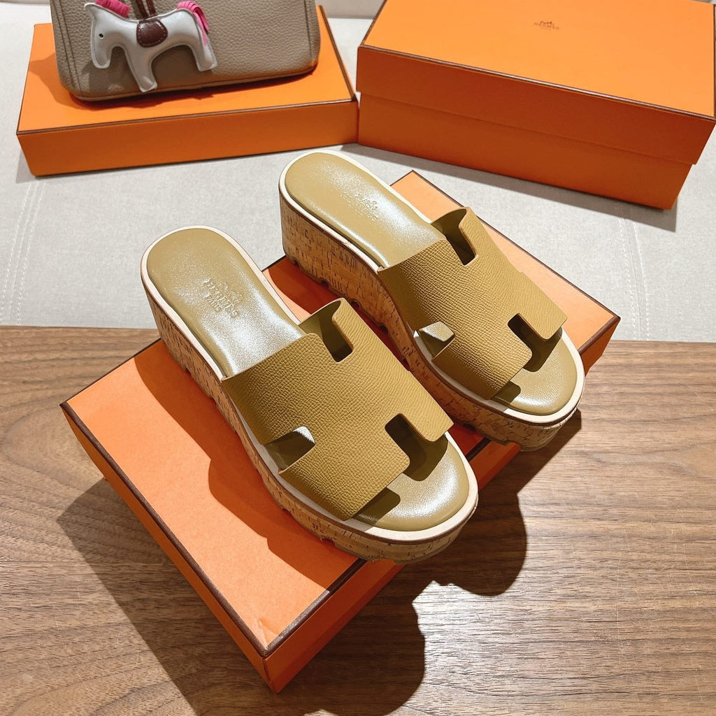 HM 25S HIGH WEDGE SANDALS IN LIGHT BROWN LAMBSKIN STYLE 2