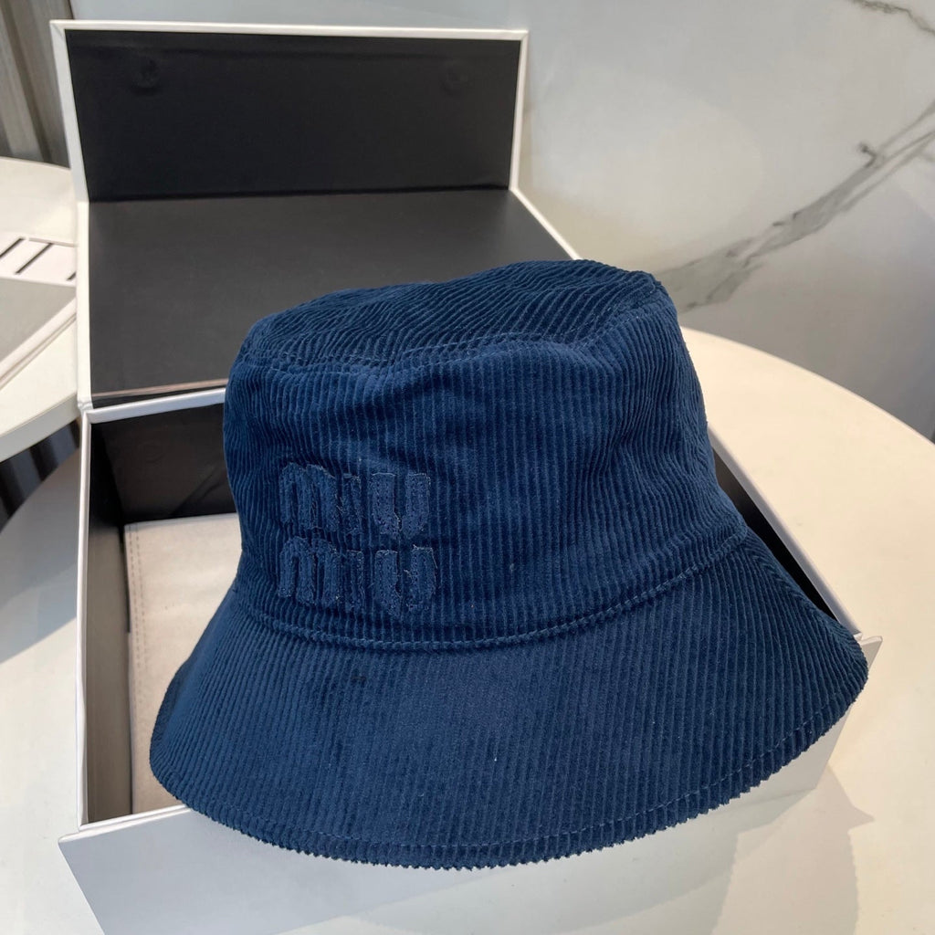 MIUMIU BUCKET IN NAVY BLUE VELVET WITH LOGO