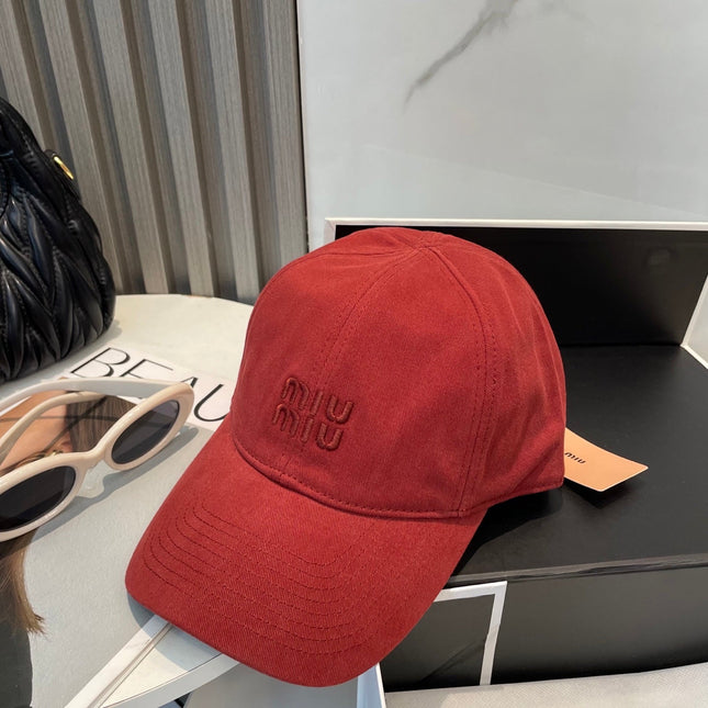 MIUMIU BASEBALL CAP IN RED FABRIC BRAND EMBROIDERY