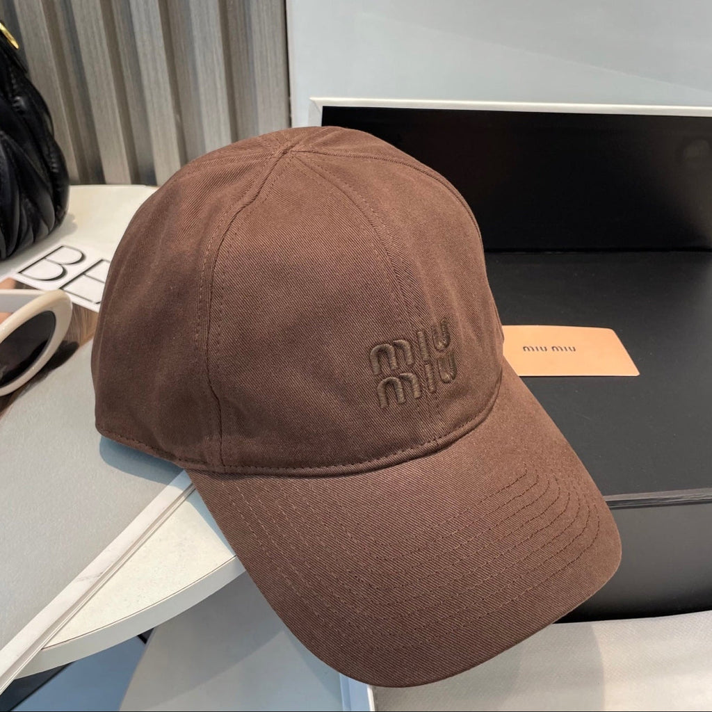 MIUMIU BASEBALL CAP IN BROWN ORANGE FABRIC BRAND EMBROIDERY