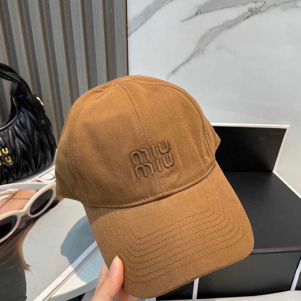 MIUMIU BASEBALL CAP IN BURNT ORANGE FABRIC BRAND EMBROIDERY