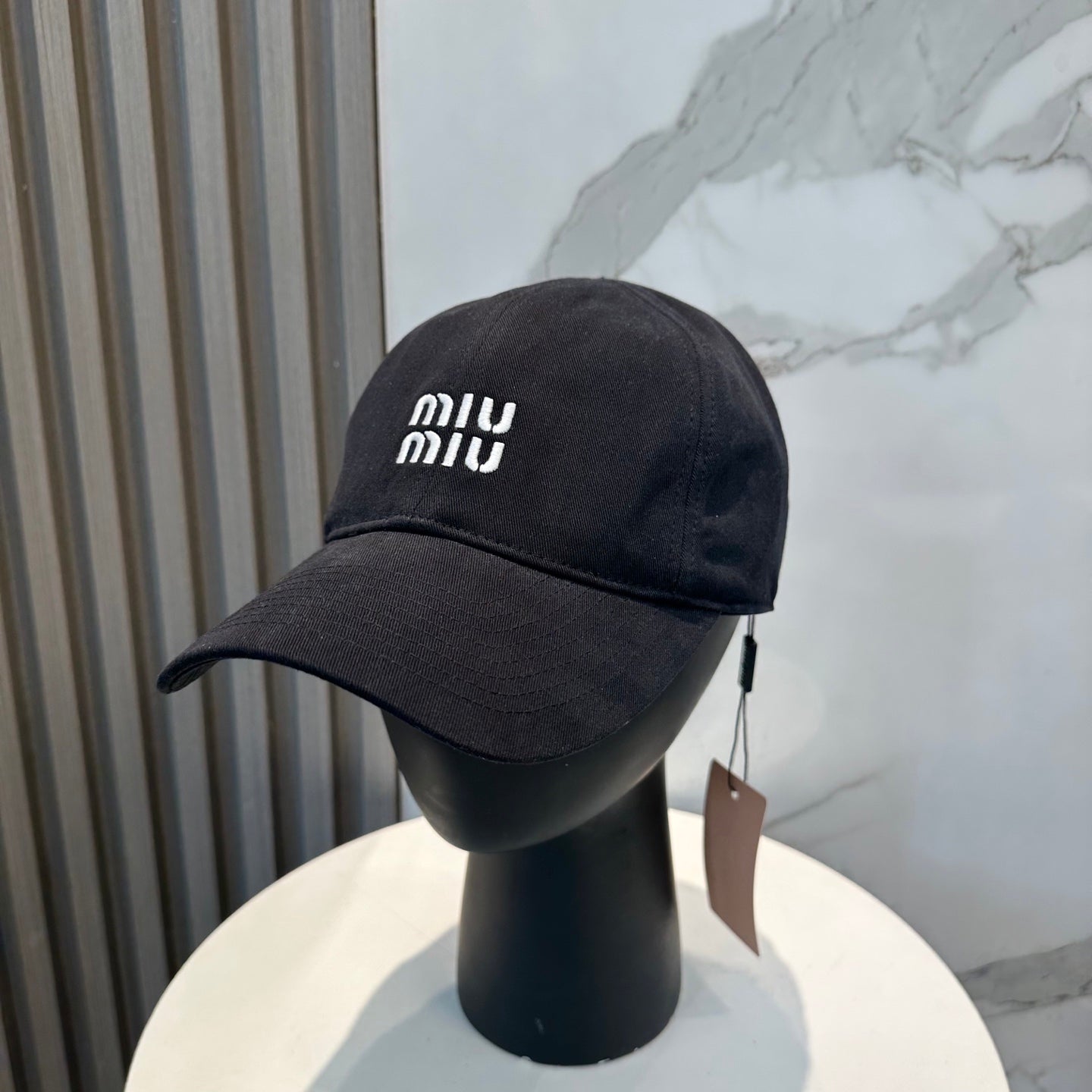 MIUMIU BASEBALL CAP IN BLACK FABRIC BRAND EMBROIDERY