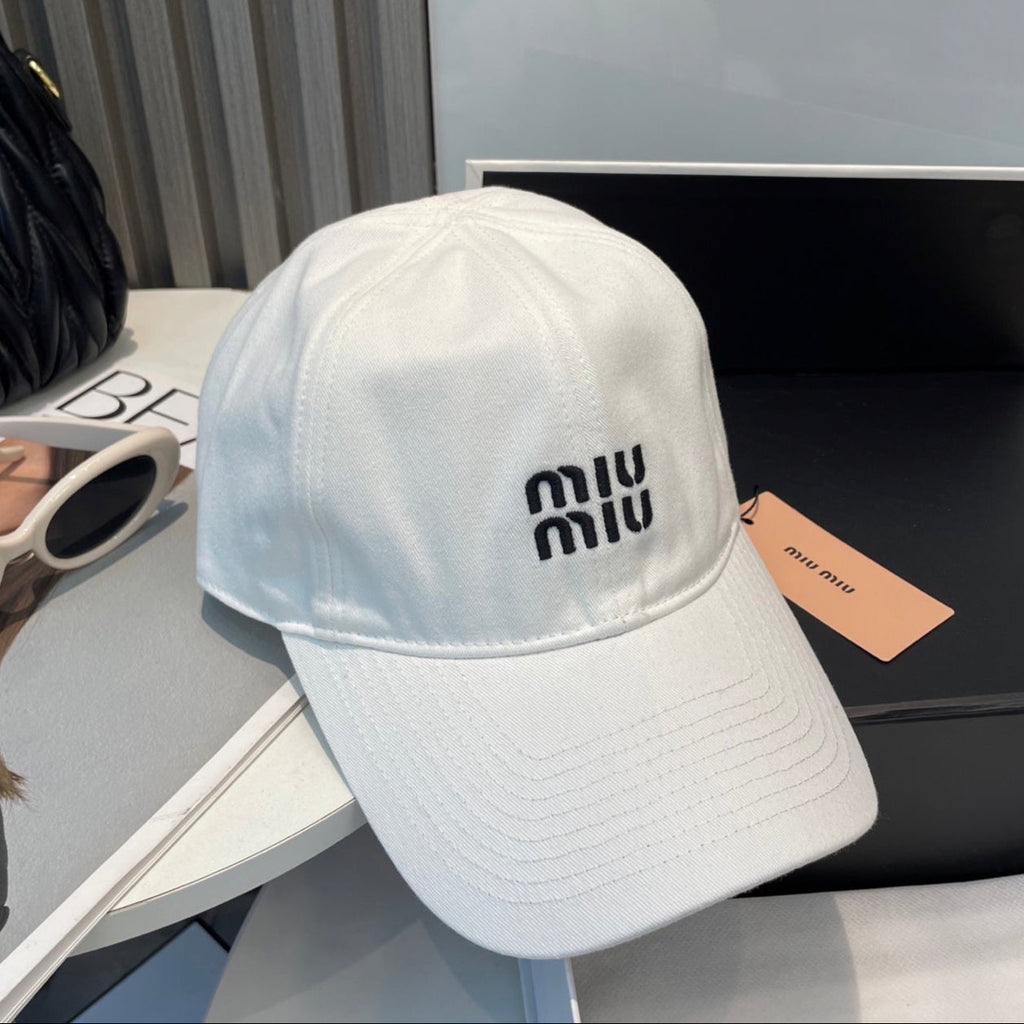 MIUMIU BASEBALL CAP IN WHITE FABRIC BRAND EMBROIDERY