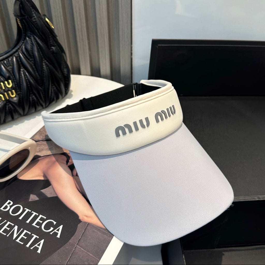 MIUMIU SPORT VISOR CAP IN COOL GRAY MIX WHITE FABRIC