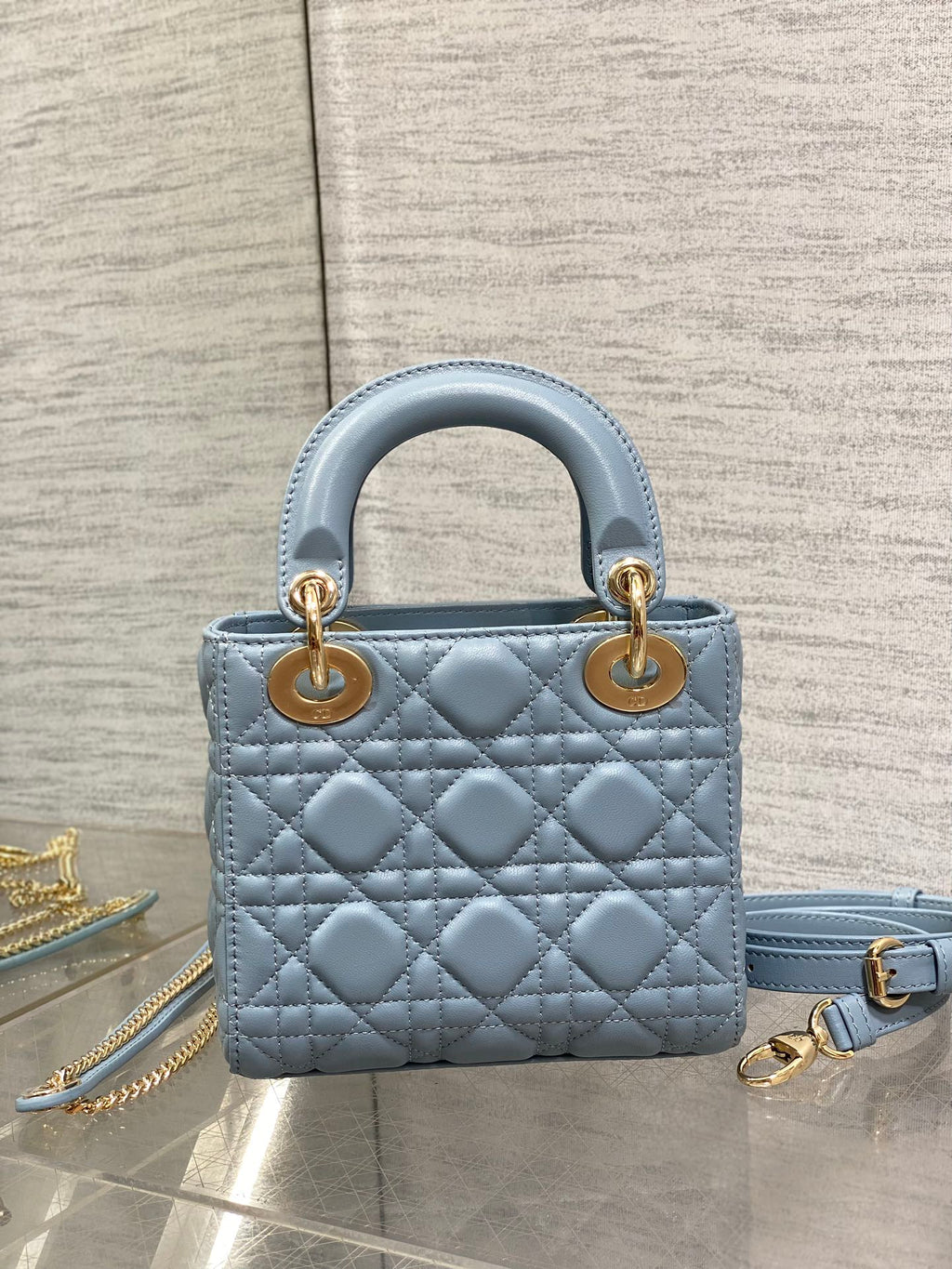 LADY MINI BAG 17 IN CERULEAN BLUE LAMBSKIN