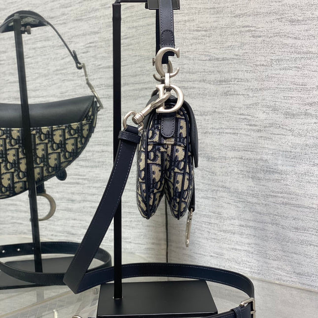 SADDLE 19 BAG WITH STRAP BLUE OBLIQUE JACQUARD