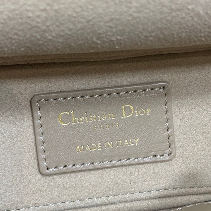 DIOR 25S SMALL LADY D‑JOY BAG 19 IN DARK BEIGE CANNAGE CALFSKIN GOLD HARDWARE