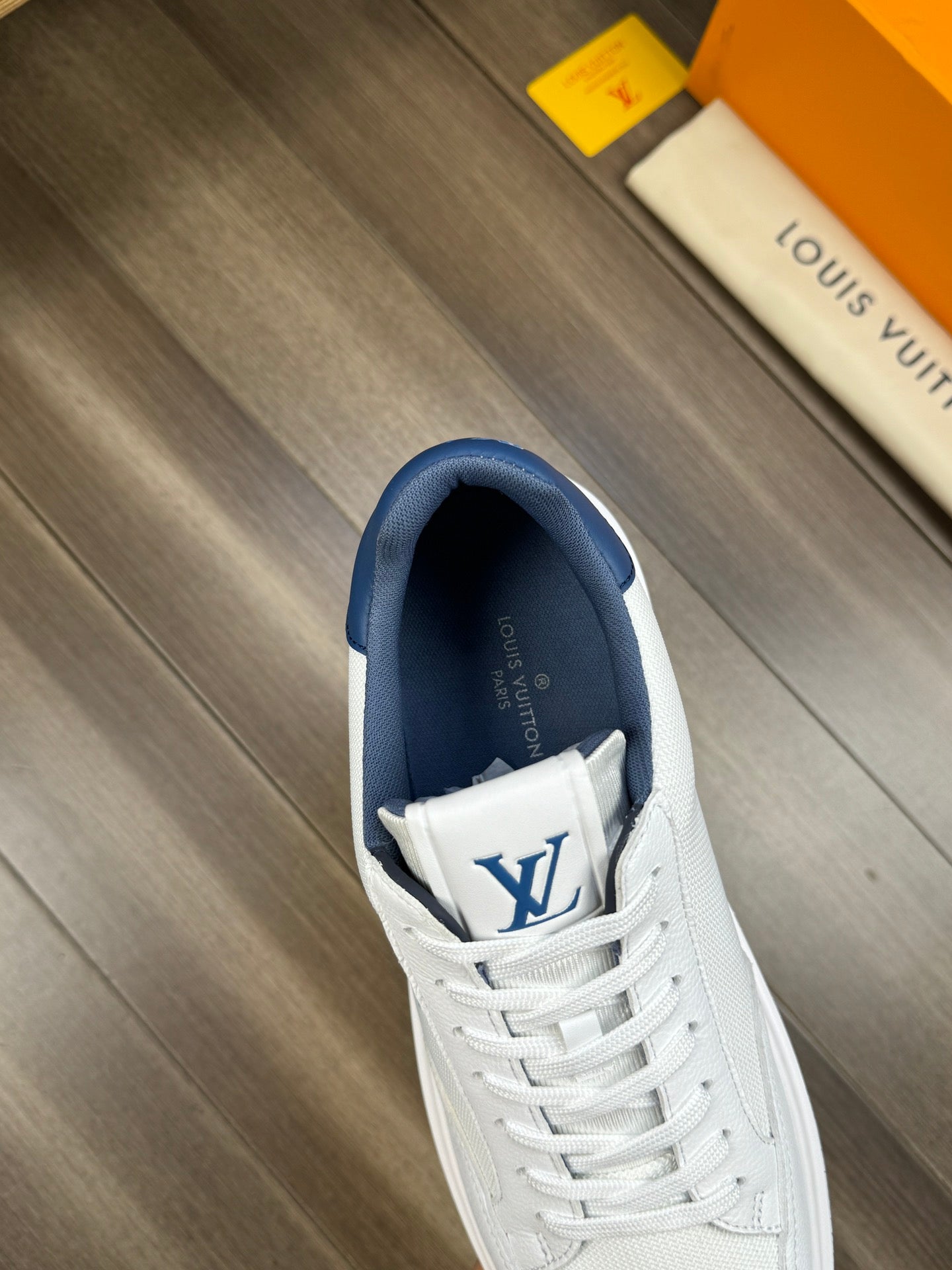 LV TRAINER SNEAKER WHITE MIX NAVY BLUE CALFSKIN AND BREATHABLE FABRIC