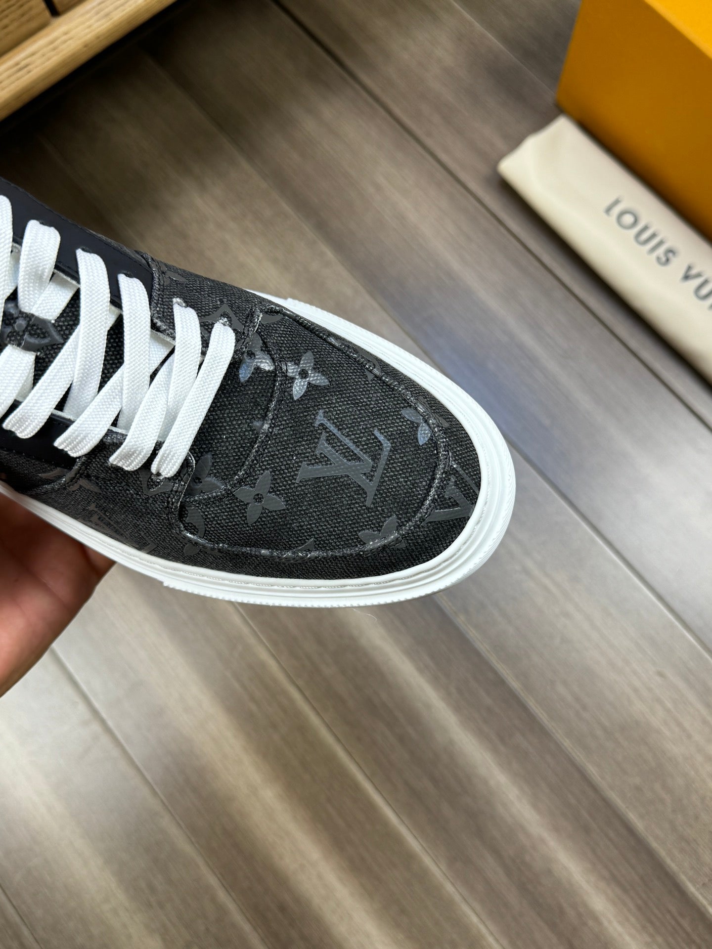 LV TRAINER SNEAKER IN BLACK MONOGRAM DENIM