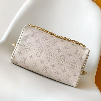 LV 26S SPEEDY BANDOULIERE 25 IN WHITE MONOGRAM CALFSKIN GOLD HARDWARE