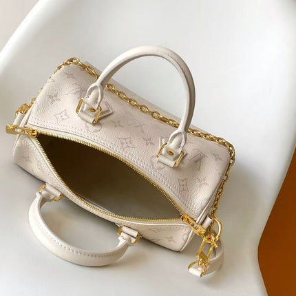 LV 26S SPEEDY BANDOULIERE 25 IN WHITE MONOGRAM CALFSKIN GOLD HARDWARE