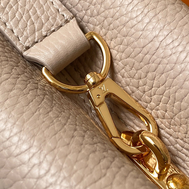 LV 26S CAPUCINES BAG 27 IN GRAYISH BEIGE TAURILLON CALFSKIN WITH GOLD HARDWARE