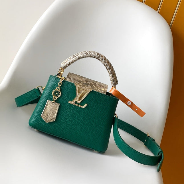 LV 26S CAPUCINES BAG 21 IN DARK GREEN TAURILLON CALFSKIN