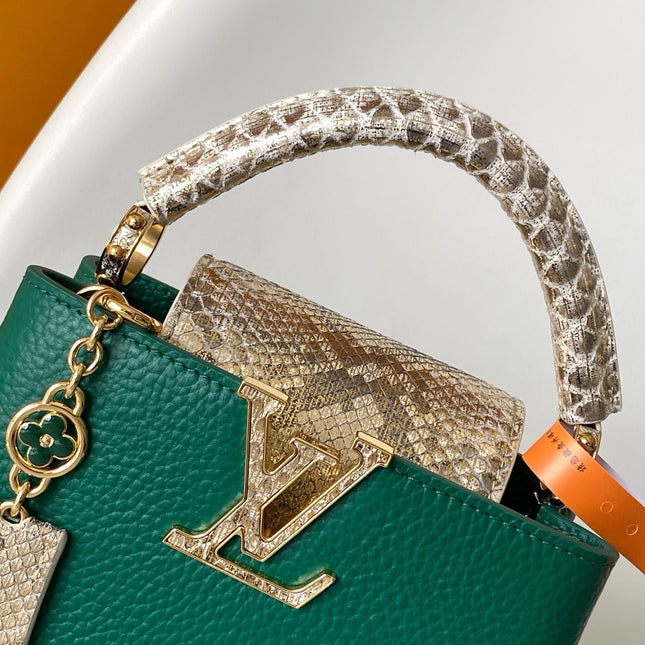 LV 26S CAPUCINES BAG 21 IN DARK GREEN TAURILLON CALFSKIN