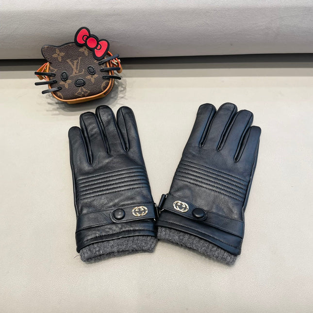 TOUCHSCREEN GLOVES IN BLACK LAMBSKIN MIX WOOL 327782