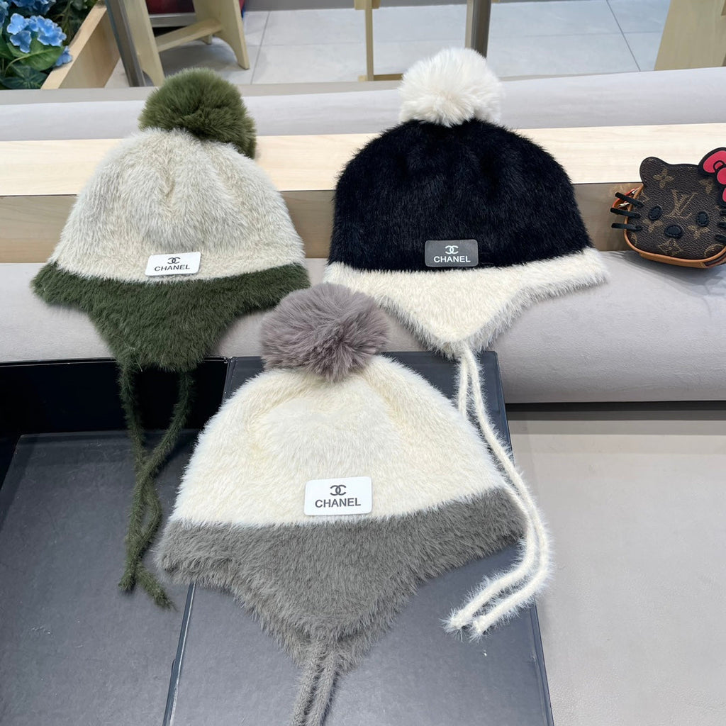 KNIT HAT IN WHITE MIX MOUSE GRAY WOOL 426269