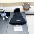KNITTED BEANIE HAT IN BLACK WOOL AND FOX FUR 435035