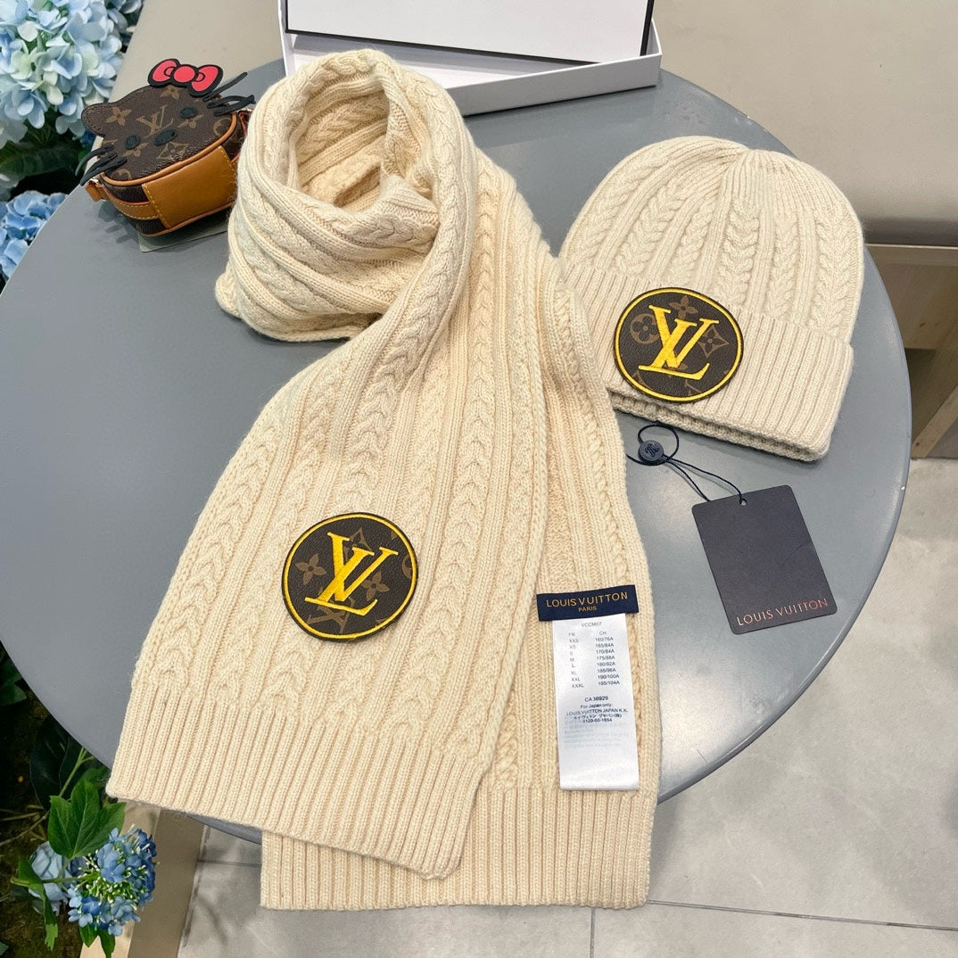 SET SCARF AND HAT IN CREAM BEIGE WOOL 434609
