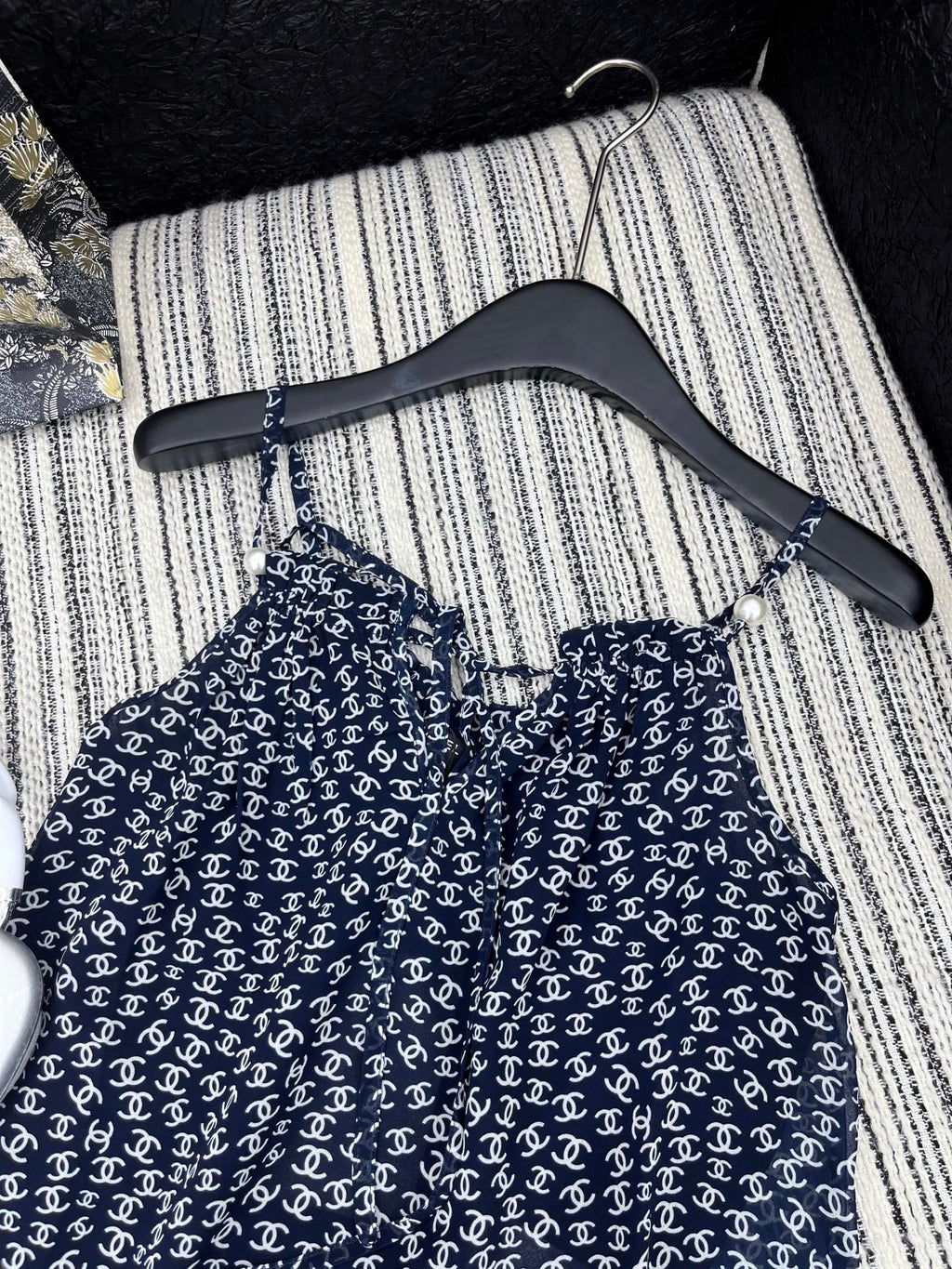 CHANEL BLACK PEARL-EMBELLISHED CAMISOLE