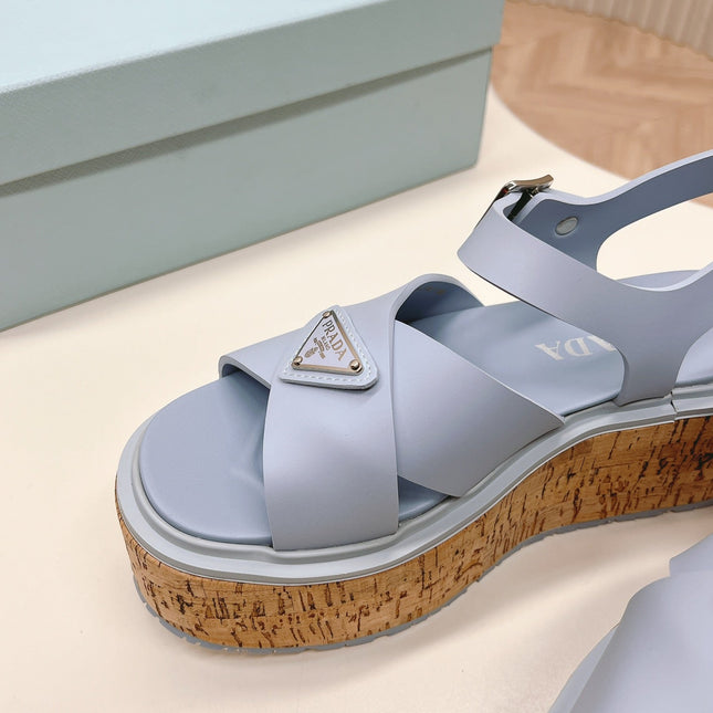 PRA WEDGE PLATFORM SANDALS SAPPHIRE CALFSKIN