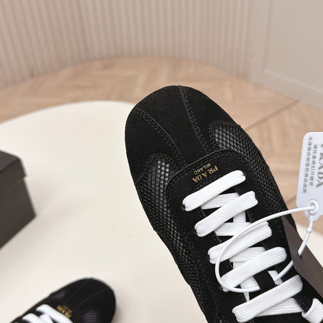 PRADA 26S CLASSIC SNEAKERS IN BLACK SUEDE AND MESH