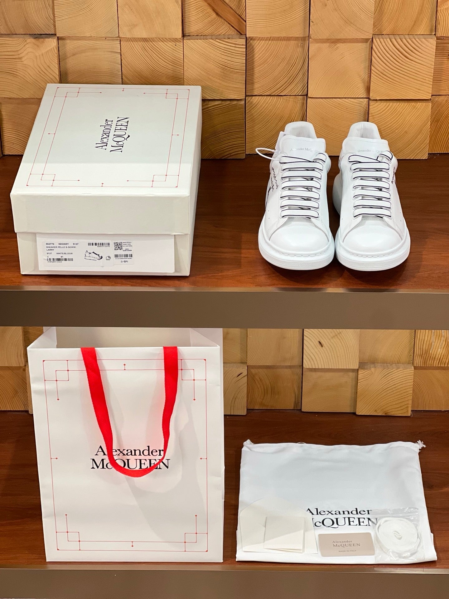 OVERSIZED SNEAKERS IN WHITE CALFSKIN CARTOON FIGURE BLACK TRIM LACES