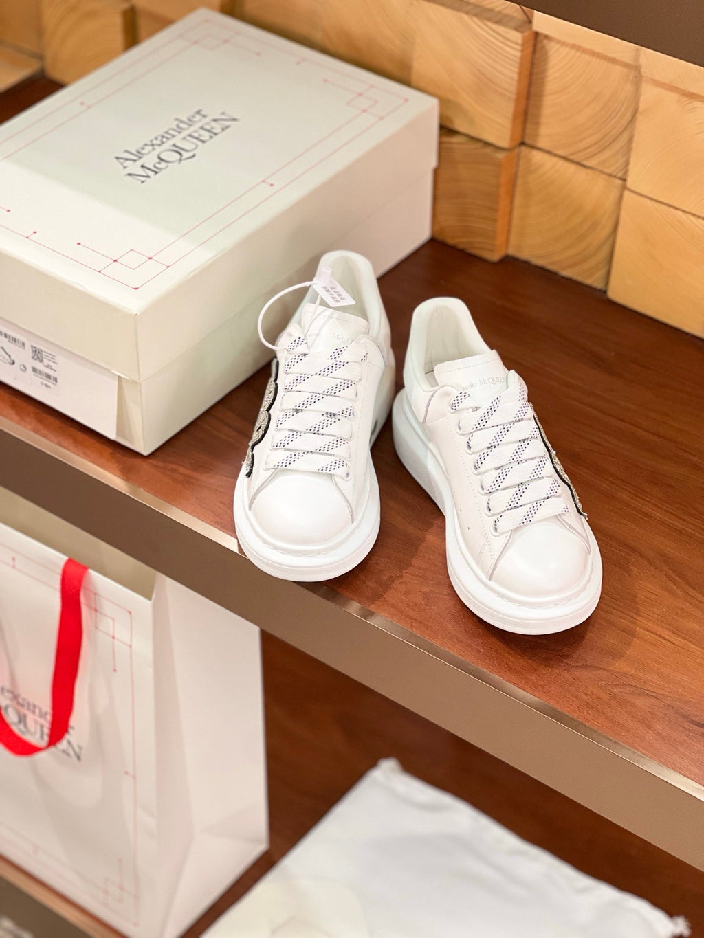 OVERSIZED SNEAKERS IN WHITE CALFSKIN EMBROIDERED SILVER CRYSTAL SNAKE