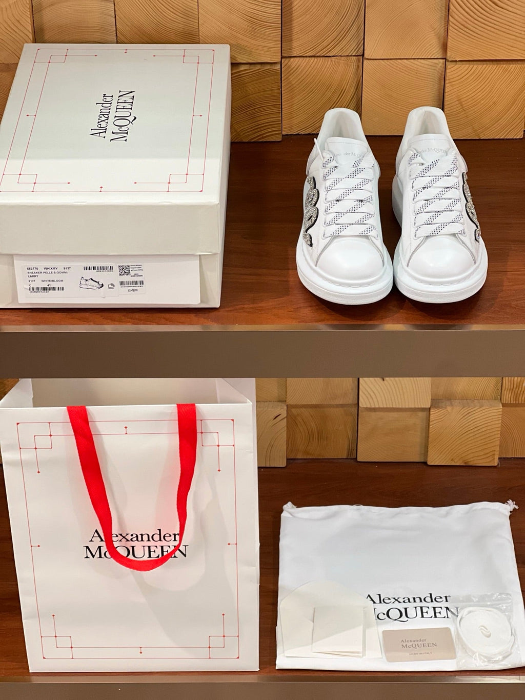 OVERSIZED SNEAKERS IN WHITE CALFSKIN EMBROIDERED SILVER CRYSTAL SNAKE