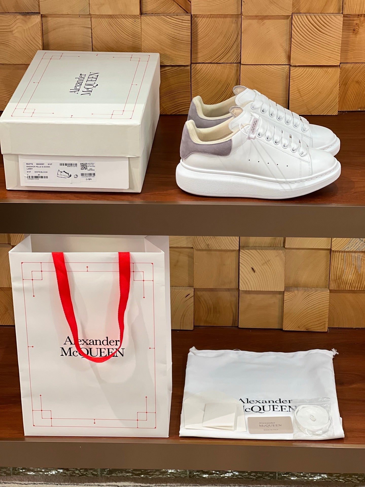 OVERSIZED SNEAKERS IN WHITE CALFSKIN WITH THISTLE PURPLE SUEDE HEEL TAB