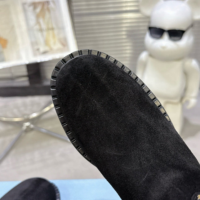 PRADA 25S RETRO PLATFORM MARTIN BOOTS IN BLACK SUEDE