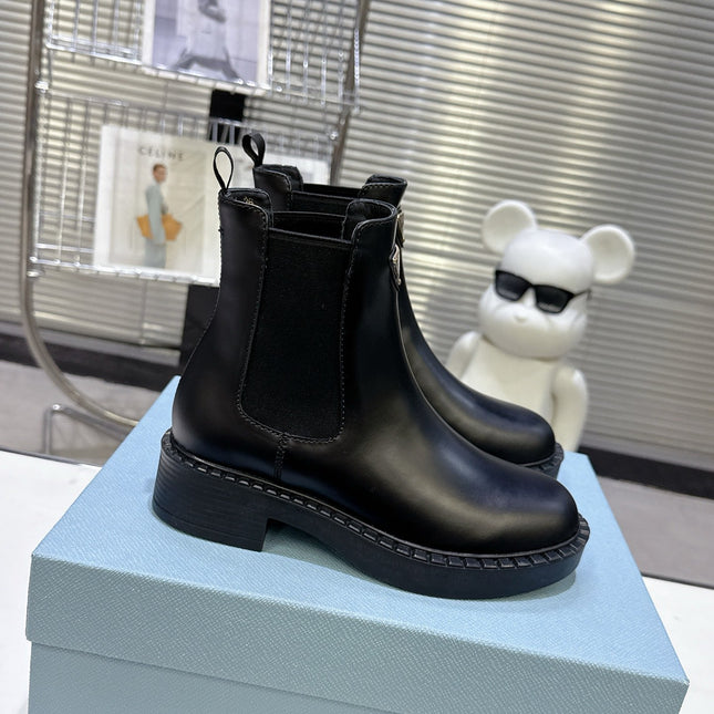 PRADA 25S RETRO PLATFORM MARTIN BOOTS IN BLACK CALFSKIN