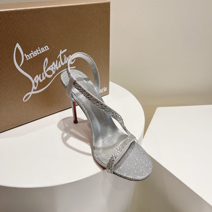 EMBELLISHED SANDAL 100MM IN SILVER MIX WHITE CALFSKIN