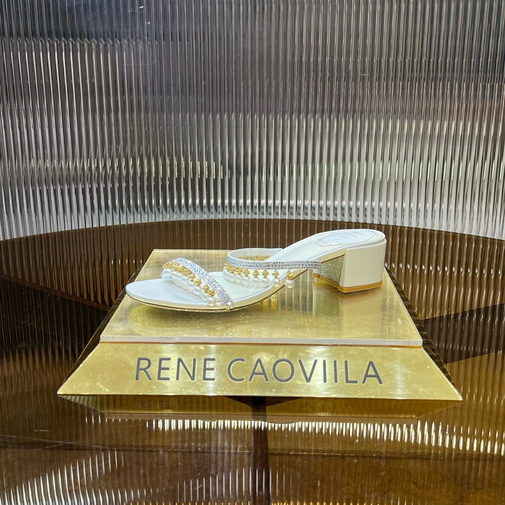 HIGH 45 MM BLOCK HEEL SANDAL IN WHITE GRAINY PEARLIZED LAMBSKIN