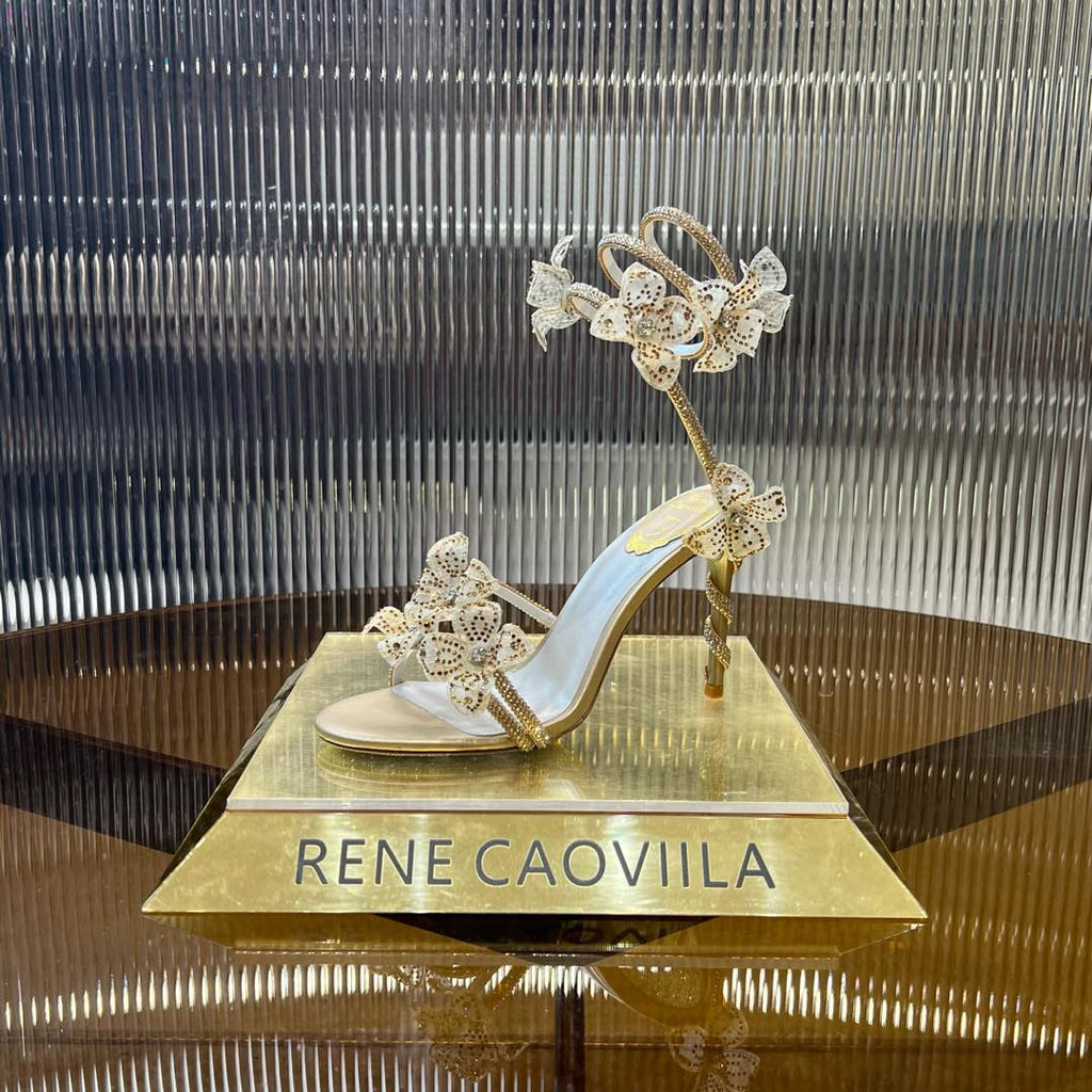 MARGOT WHITE SANDAL WITH FLOWERS 95 MM LIGHT GOLD