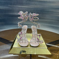 RENE CAOVILLA 26S FLORIANE HIGH HEELS 95 MM IN BEIGE LAMBSKIN BUTTERFLY EMBELLISHED STRAP
