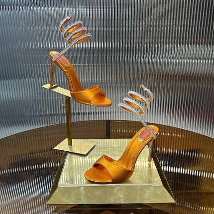 RENE CAOVILLA 26S HEELED SANDALS 95 MM IN DARK ORANGE LAMBSKIN