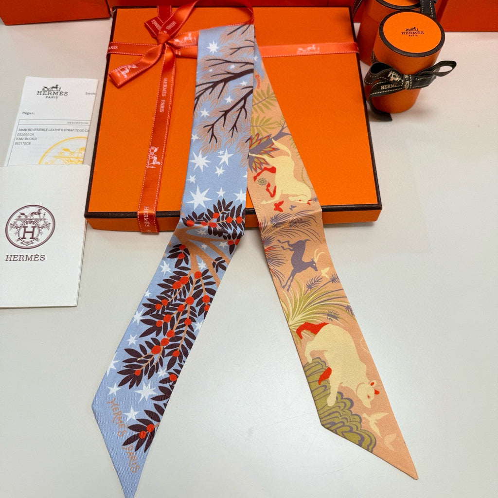 HERMES 25S SILK NECKERCHIEF 86 IN SILK 714350