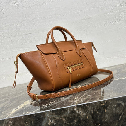CELINE 25S NEW LUGGAGE 38MM IN TAN BROWN LAMBSKIN GOLD HARDWARE