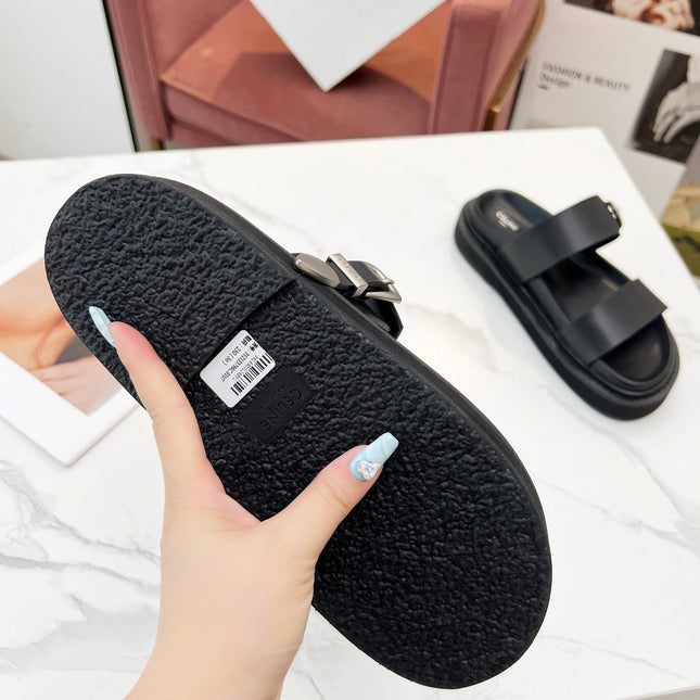 TWO-STRAP SANDALS IN BLACK CALFSKIN