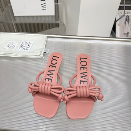 LOEWE 26S KITTEN HEEL KNOT SANDALS 45MM IN PINK CALFSKIN
