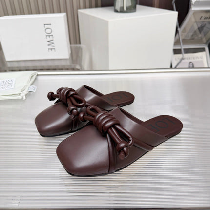 LOEWE 26S MULE LOAFERS IN DARK BROWN CALFSKIN KNOT DETAIL