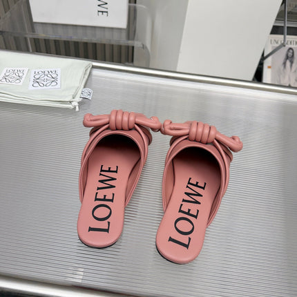 LOEWE 26S MULE LOAFERS IN PINK CALFSKIN KNOT DETAIL