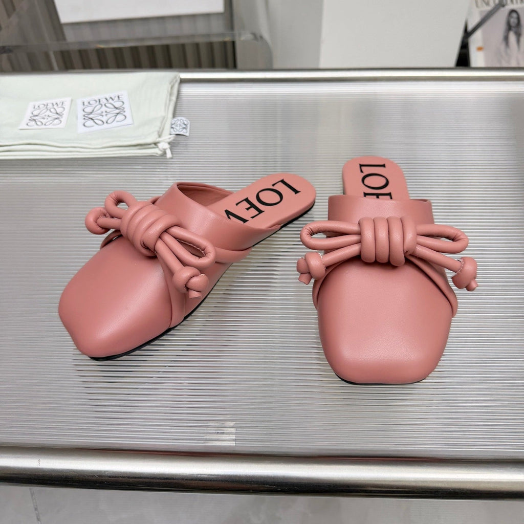 LOEWE 26S MULE LOAFERS IN PINK CALFSKIN KNOT DETAIL