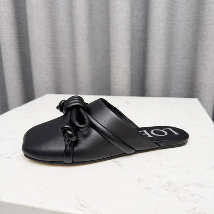 LOEWE 26S MULE LOAFERS IN BLACK CALFSKIN KNOT DETAIL