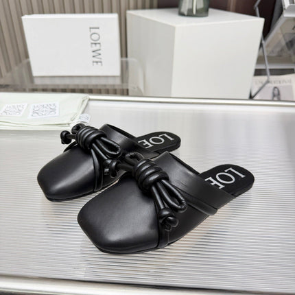 LOEWE 26S MULE LOAFERS IN BLACK CALFSKIN KNOT DETAIL